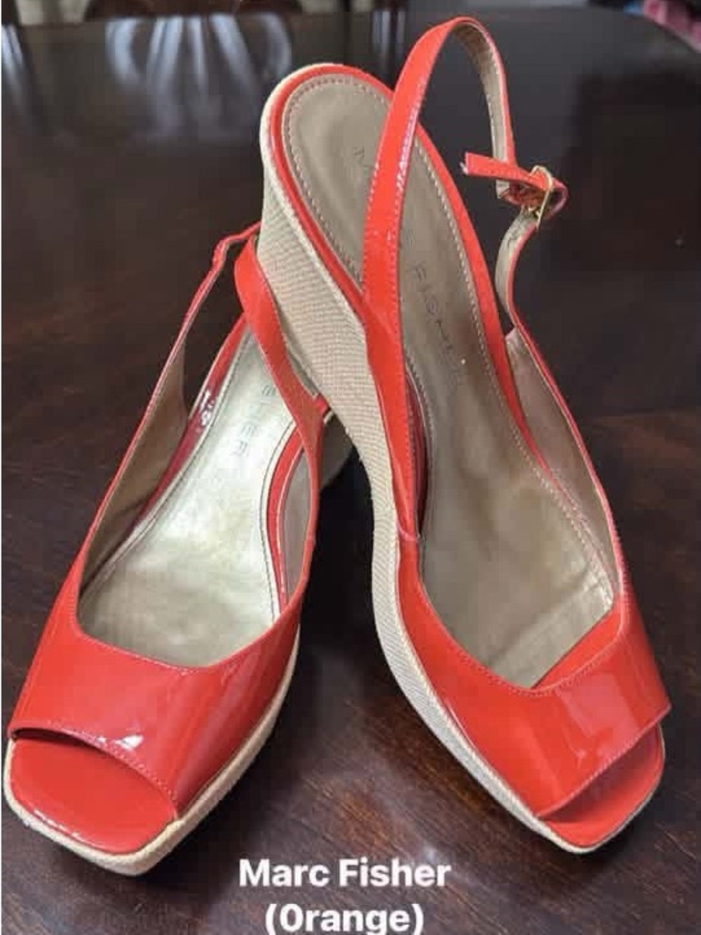 Marc Fisher Coral Patent Slingback Wedge Sandals size 8.5